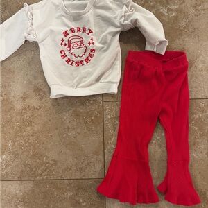 Toddler Girls Christmas Santa Top and Red Flare Pants Set